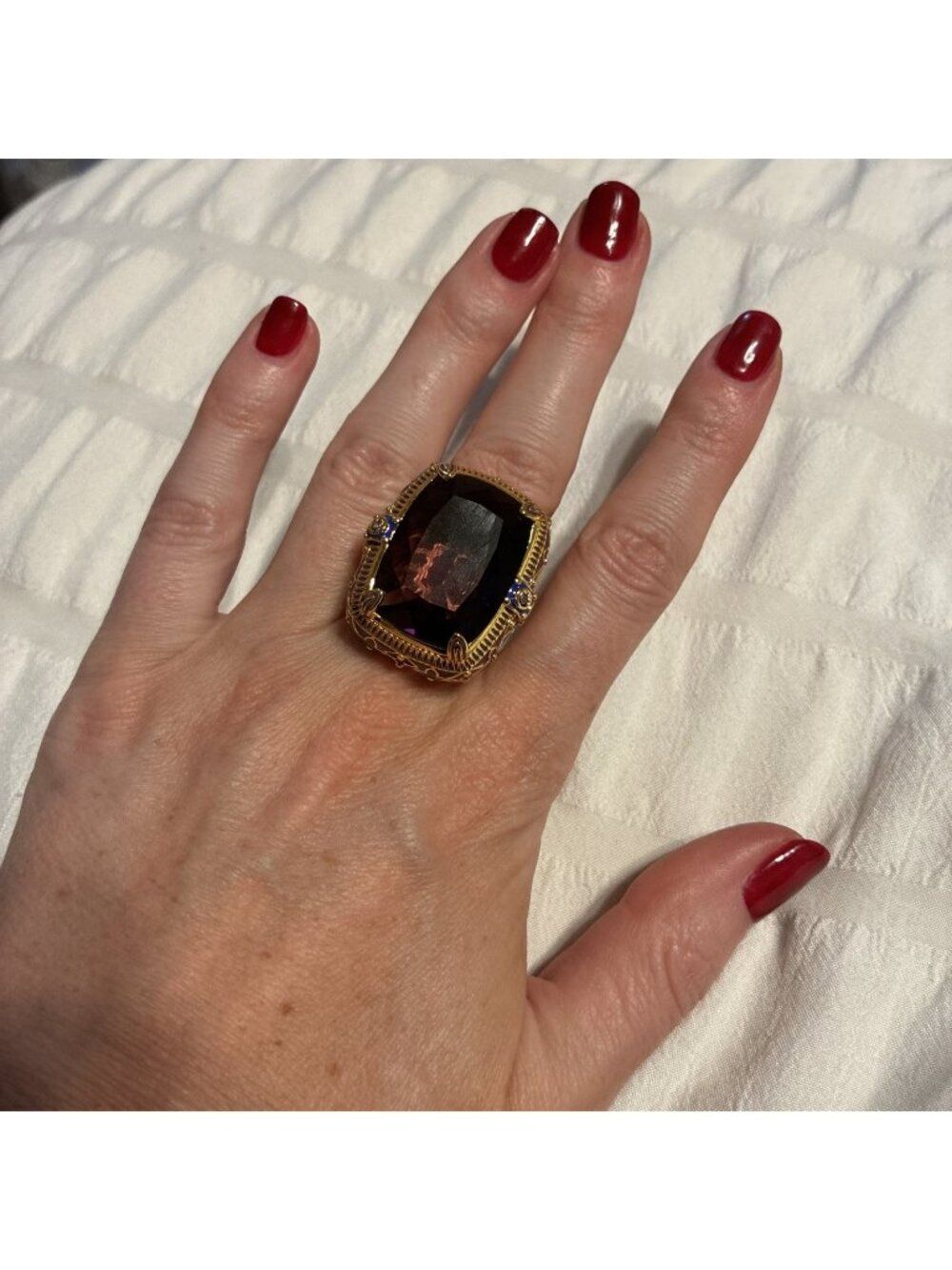 Chunky Large Purple Crystal Gold Metal Ring Adjustable Fashion Royal Jewelry - Picture 1 of 9